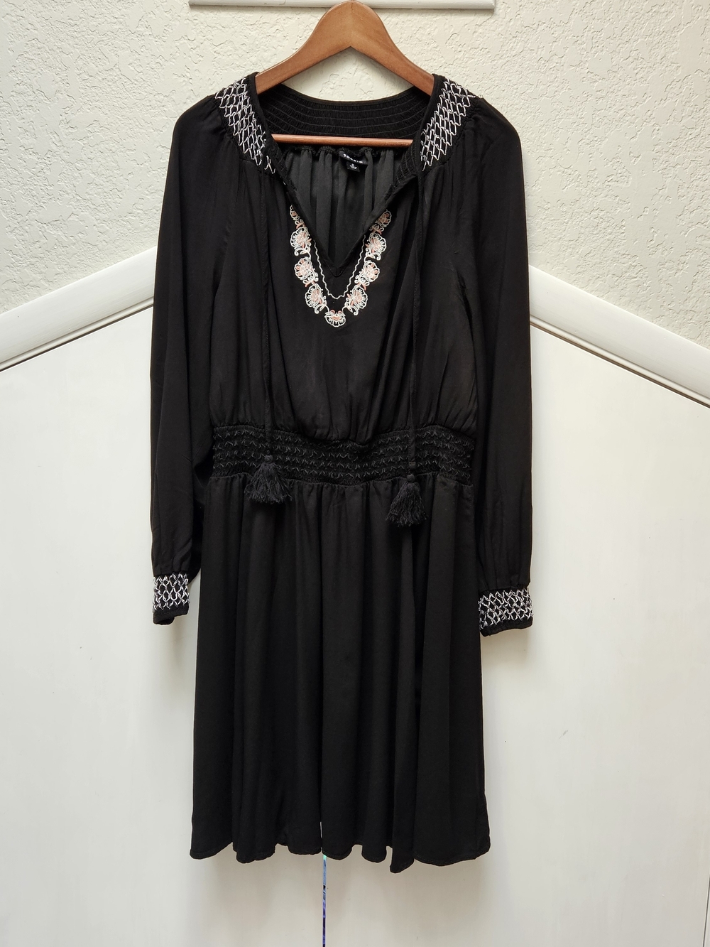 Torrid Black Long-Sleeve Embroidered Boho Dress